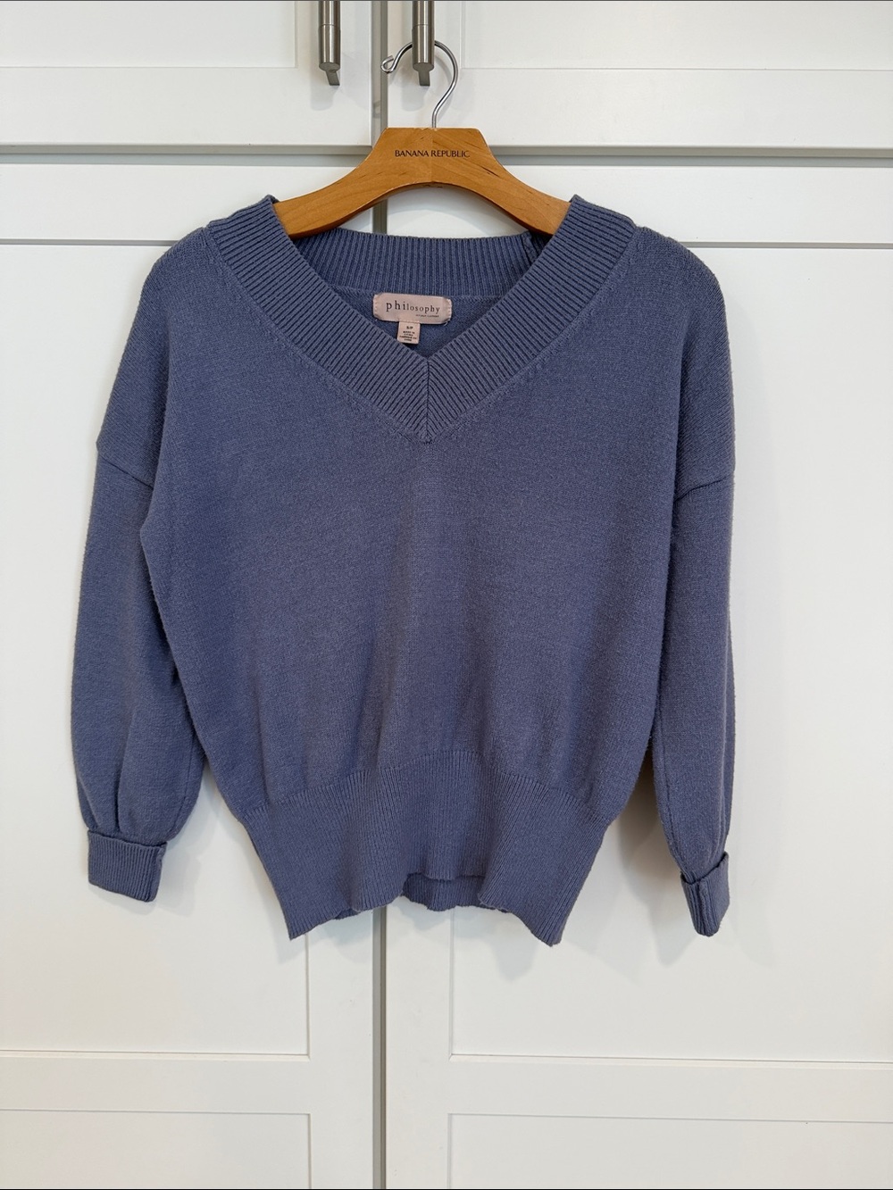 Philosophy Soft V-Neck Sweater in Dusty Blue